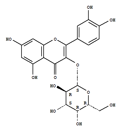金丝桃苷; 槲皮素-3-半乳糖甙; 2-(3,4-二羟基苯基)-3-(beta-D-吡喃半乳糖氧基)-5,7-二羟基-4H-1-苯并吡喃-4-酮