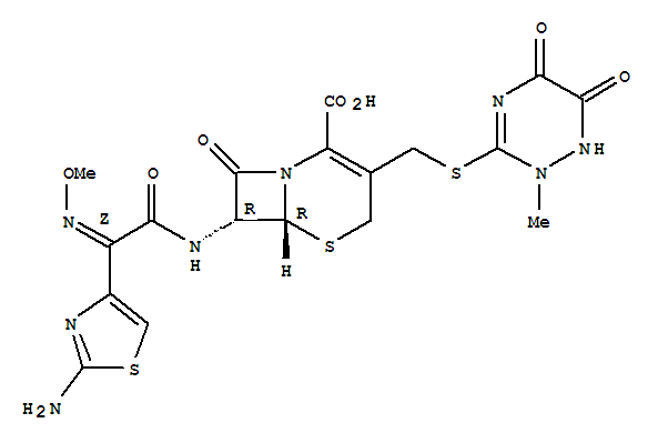 头孢曲松/头孢三嗪噻肟/(6R,7R)-7-[[(2E)-2-(2-氨基-1,3-噻唑-4-基)-2-甲氧基亚氨乙酰]氨基]-3-[(2-甲基-5,6-二氧代-1H-1,2,4-三嗪-3-基)硫甲基]-8-氧代-5-硫-1-氮杂双环[4.2.0]辛-2-烯-2-甲酸/三嗪噻肟头孢菌素/氨噻三嗪头孢菌素/头孢氨噻三嗪