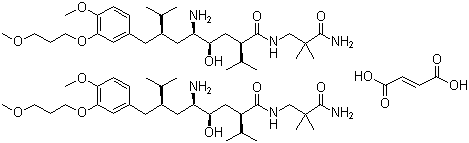 阿利克仑半富马酸盐; (2S,4S,5S,7S)-5-氨基-N-(2-氨基甲酰基-2-甲基丙基)-4-羟基-2-异丙基-7-[4-甲氧基-3-(3-甲氧基丙氧基)苄基]-8-甲基壬酰胺半富马酸盐
