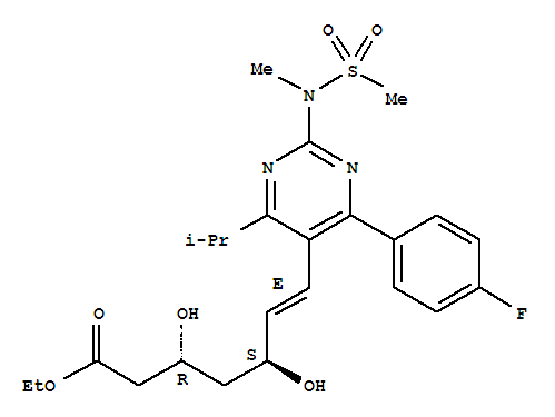 瑞舒伐他汀乙酯; 罗苏伐他汀乙酯; 超级他汀乙酯; 7-[4-(4-氟苯基)-6-异丙基-2-(N-甲基-N-甲磺酰氨基)嘧啶-5-基]-3,5－二羟基-6(E)-庚烯酸乙酯