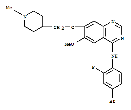 凡德他尼; 4-(4-溴-2-氟苯胺基)-6-甲氧基-7-[(1-甲基哌啶-4-基)甲氧基]喹唑啉