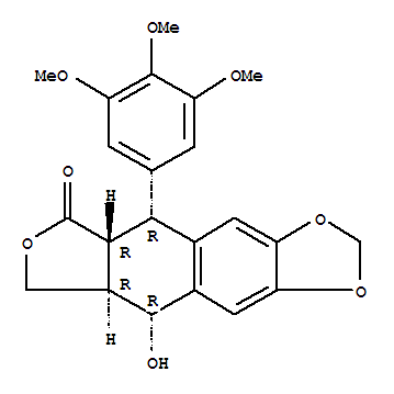 鬼臼毒素; (5R,5aR,8aR,9R)-5R-5,8,8a,9-四氢-9-羟-5-(3,4,5-三甲氧苯基)呋喃(3',4':6,7)萘并-[2,3-d]-1,3-间二氧杂环烯-6(5aH)-酮