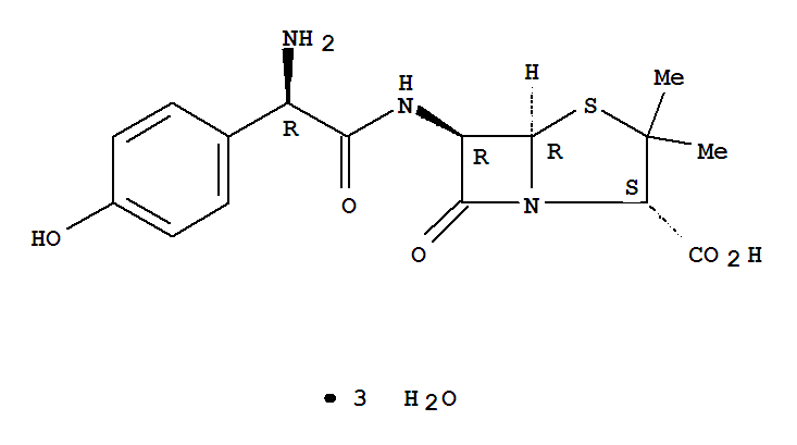 阿莫西林/阿摩西林三水物/阿莫西林三水物/羟氨苄青霉素三水物/6-[2-氨基-2-(4-羟基苯基)乙酰氨基]-3,3-二甲基-7-氧代-4-硫杂-1-氮杂双环[3.2.0]庚烷-2-甲酸三水物
