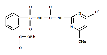 豆磺隆; 2-(4-氯-6-甲氧基嘧啶-2-基氨基甲酰氨基磺酰基)苯甲酸乙酯;氯嘧磺隆
