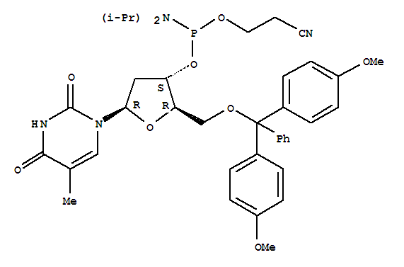 5'-(4,4'-二甲氧基三苯基)-3'-脱氧胸苷 2'-(2-氰乙基-N,N-二异丙基)亚磷酰胺; 5'-(4,4'-二甲氧基三苯基)-3'-脱氧胸甙 2'-(2-氰乙基-N,N-二异丙基)亚磷酰胺