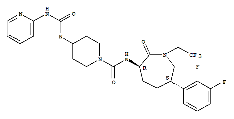 N-[(3R,6S)-6-(2,3-二氟苯基)六氢-2-氧代-1-(2,2,2-三氟乙基)-1H-氮杂卓-3-基]-4-(2,3-二氢-2-氧代-1H-咪唑并[4,5-b]吡啶-1-基)-1-哌啶甲酰胺